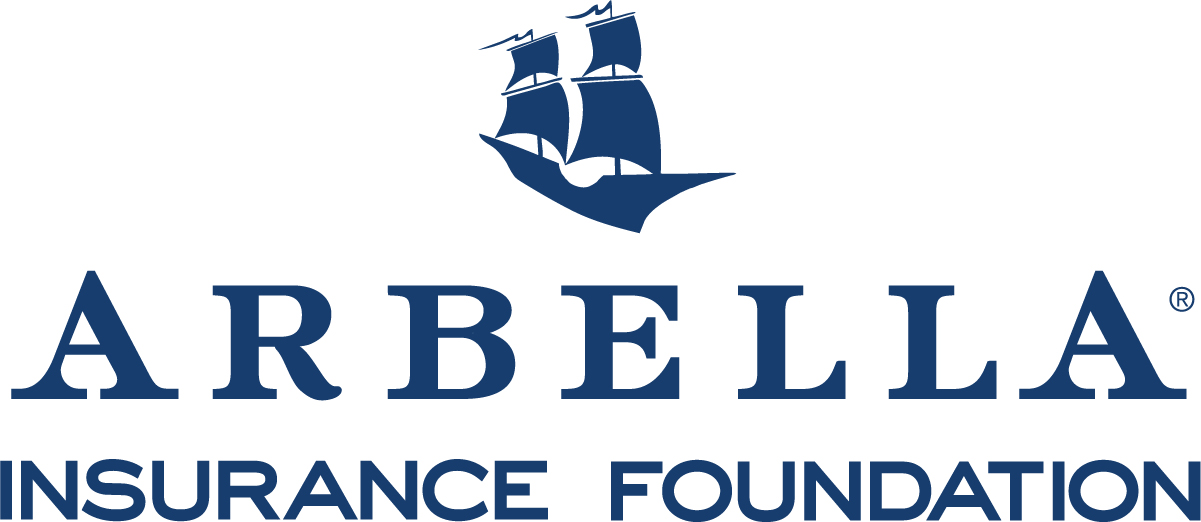 The Arbella Insurance Foundation logo, features dark blue text and a double masted sailing vessel