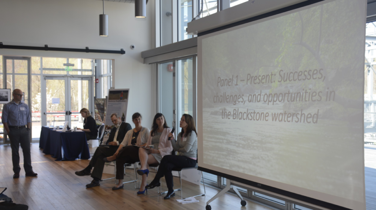 Representatives-from-MassAudubon-Blackstone-River-Watershed-Council/Friends-of-the-Blackstone-Clark-University-and-Blackstone-River-Watershed-Association-during-interactive-discussion-with-audience