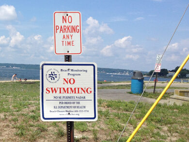 Beach closure sign